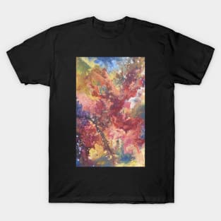 Abstract Galaxy Painting in Red, Gold, and Black T-Shirt